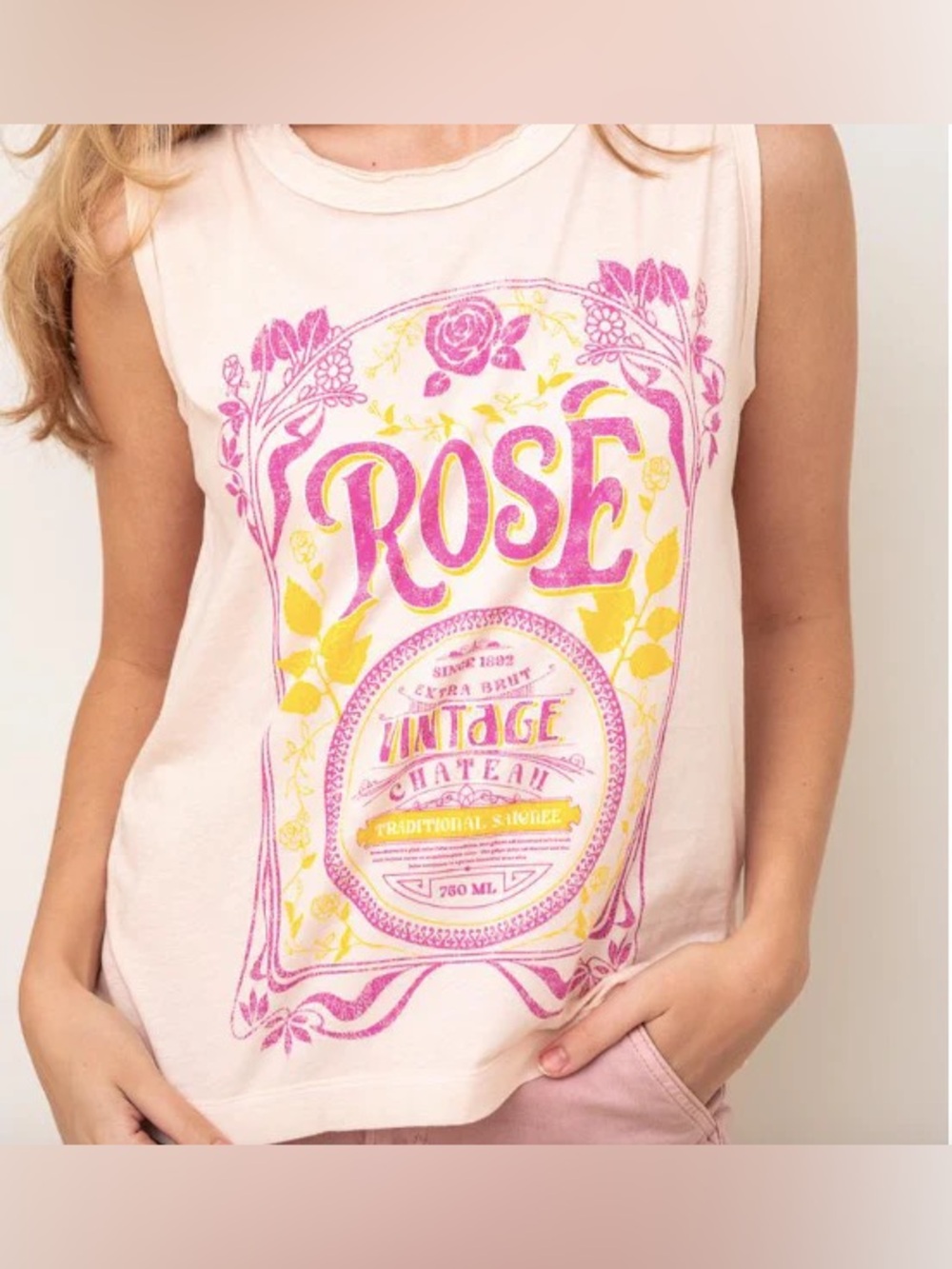 BNWT Western Graphic Muscle Tee 'Rosé Vintage’ Print
